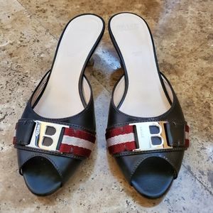 Bally Shoes | Black Monogram Strip Slippers | Petite Heels Size 4 1/2 EU 35